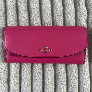 Coach Pop Slim Envelope Wallet in Pink Ruby w/ Removable Zippered Floral Pouch